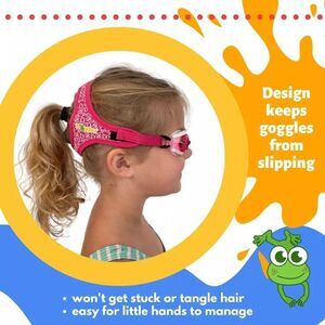 Frogglez Anti-Fog Swimming Goggles Kids Ages 3-10 Comfort Neoprene Strap Band